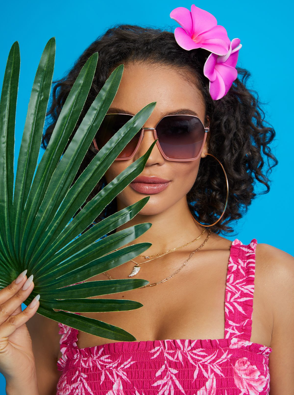 Jessica Simpson Accessories Geometric Metal Sunglasses in Rose Gold