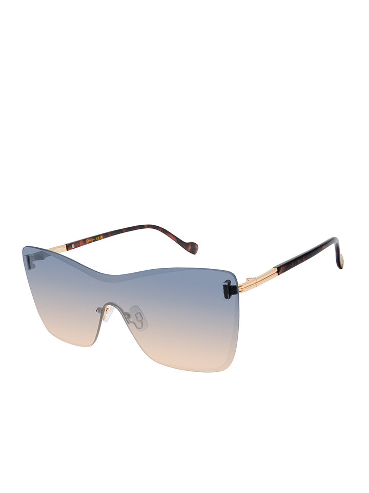 Jessica Simpson Accessories Glamorous Frameless Shield Sunglasses in Gold & Tortoise