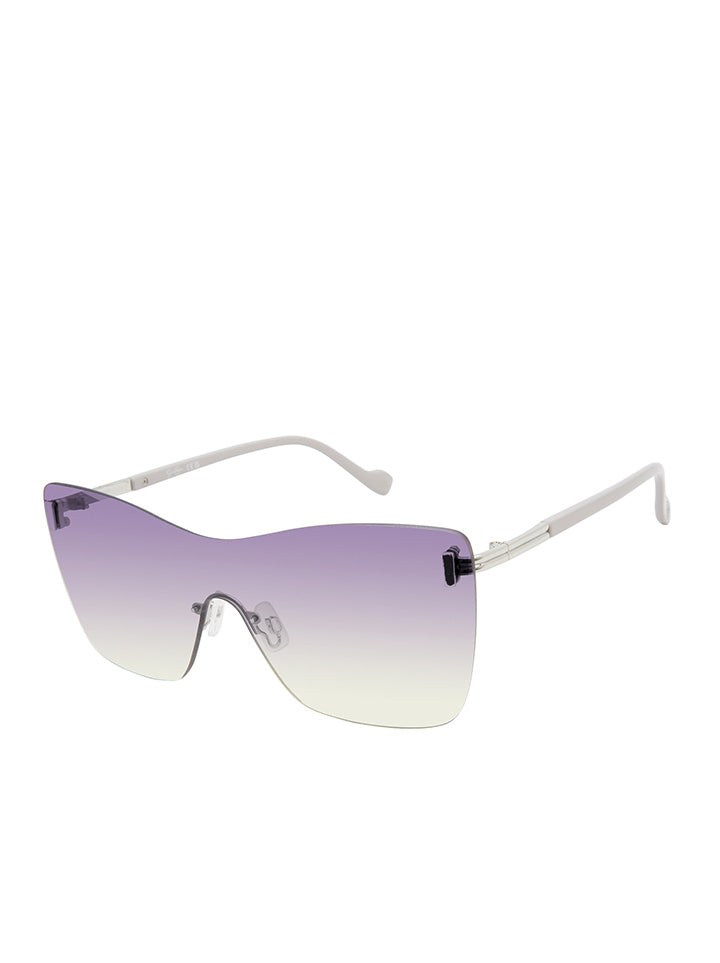 Jessica Simpson Accessories Glamorous Frameless Shield Sunglasses in Silver & Grey