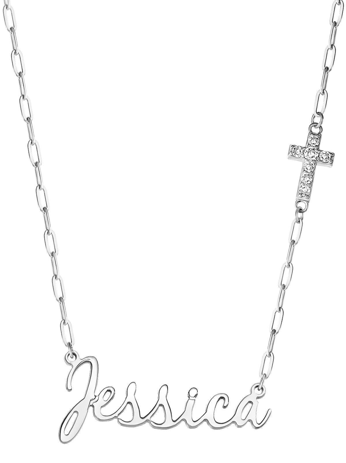 Jessica Simpson Accessories Personalized Necklace with Pavé Cubic Zirconia Charm - Silver
