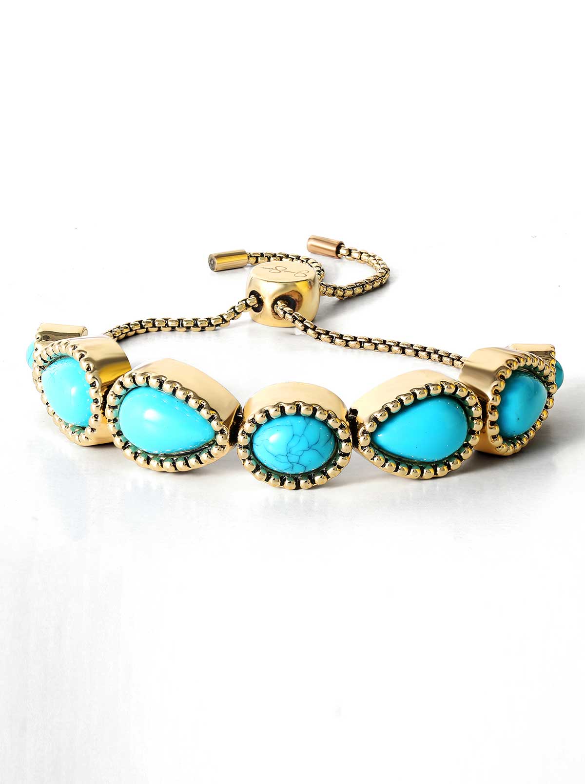 Jessica Simpson Accessories Turquoise Stone Slider Bracelet in Gold