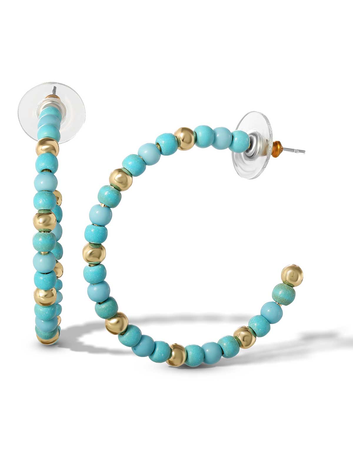 Jessica Simpson Accessories Turquoise Bead Hoop Earrings in Gold
