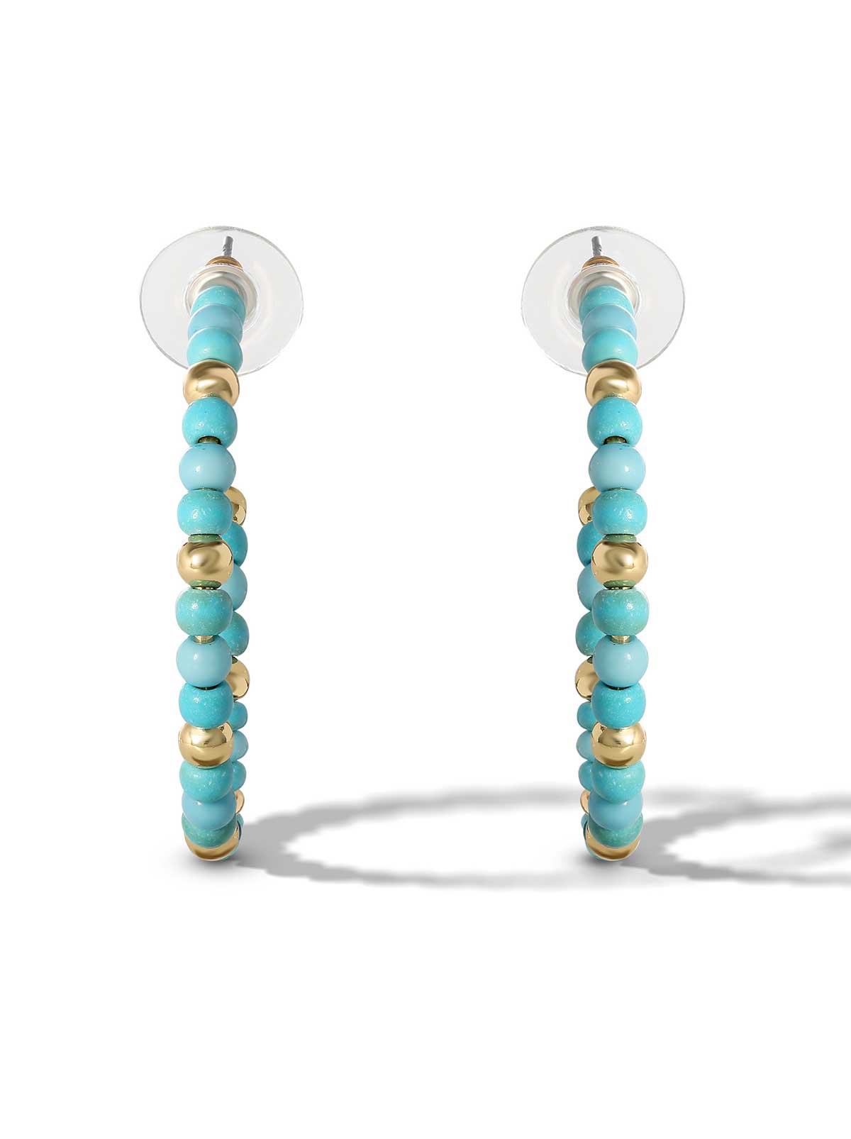 Jessica Simpson Accessories Turquoise Bead Hoop Earrings in Gold