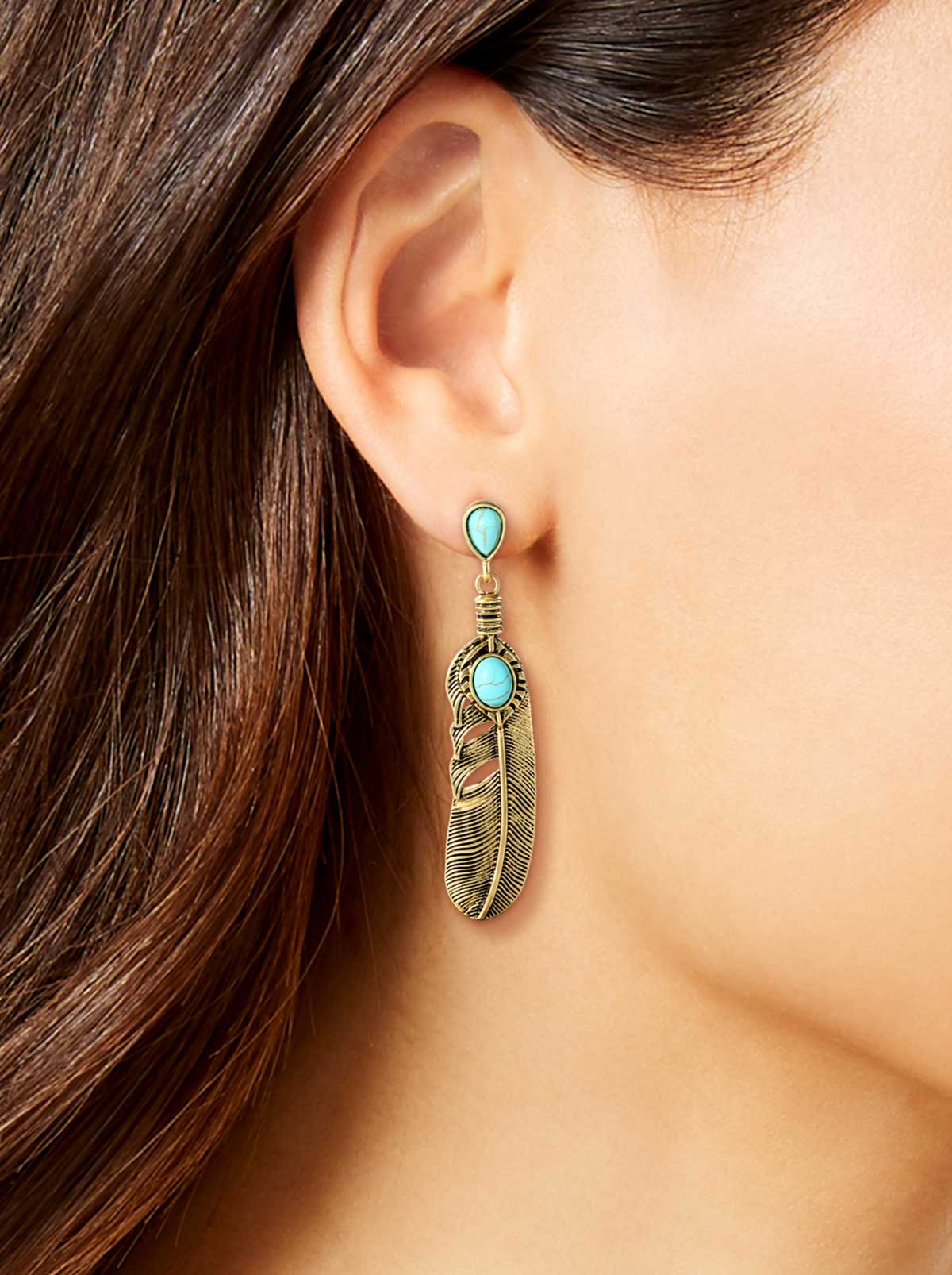 Jessica Simpson Accessories Turquoise Stone Feather Drop Earrings