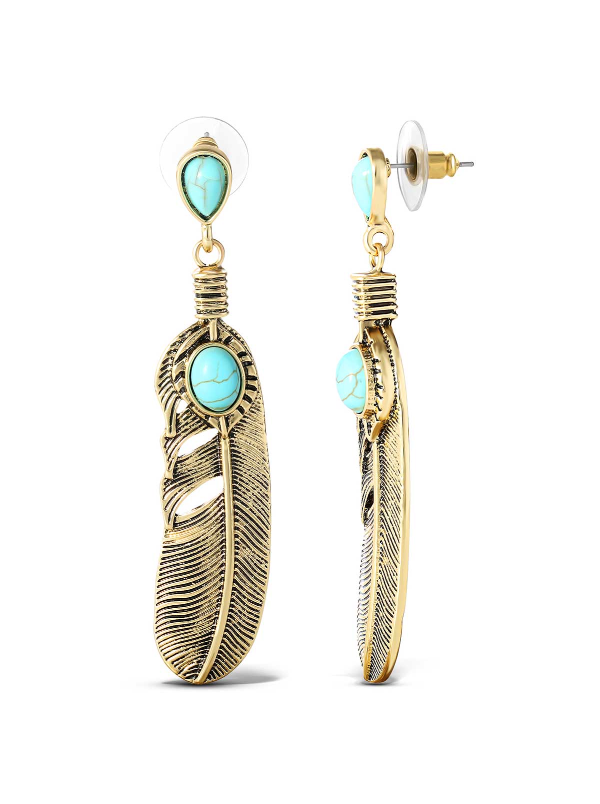 Jessica Simpson Accessories Turquoise Stone Feather Drop Earrings