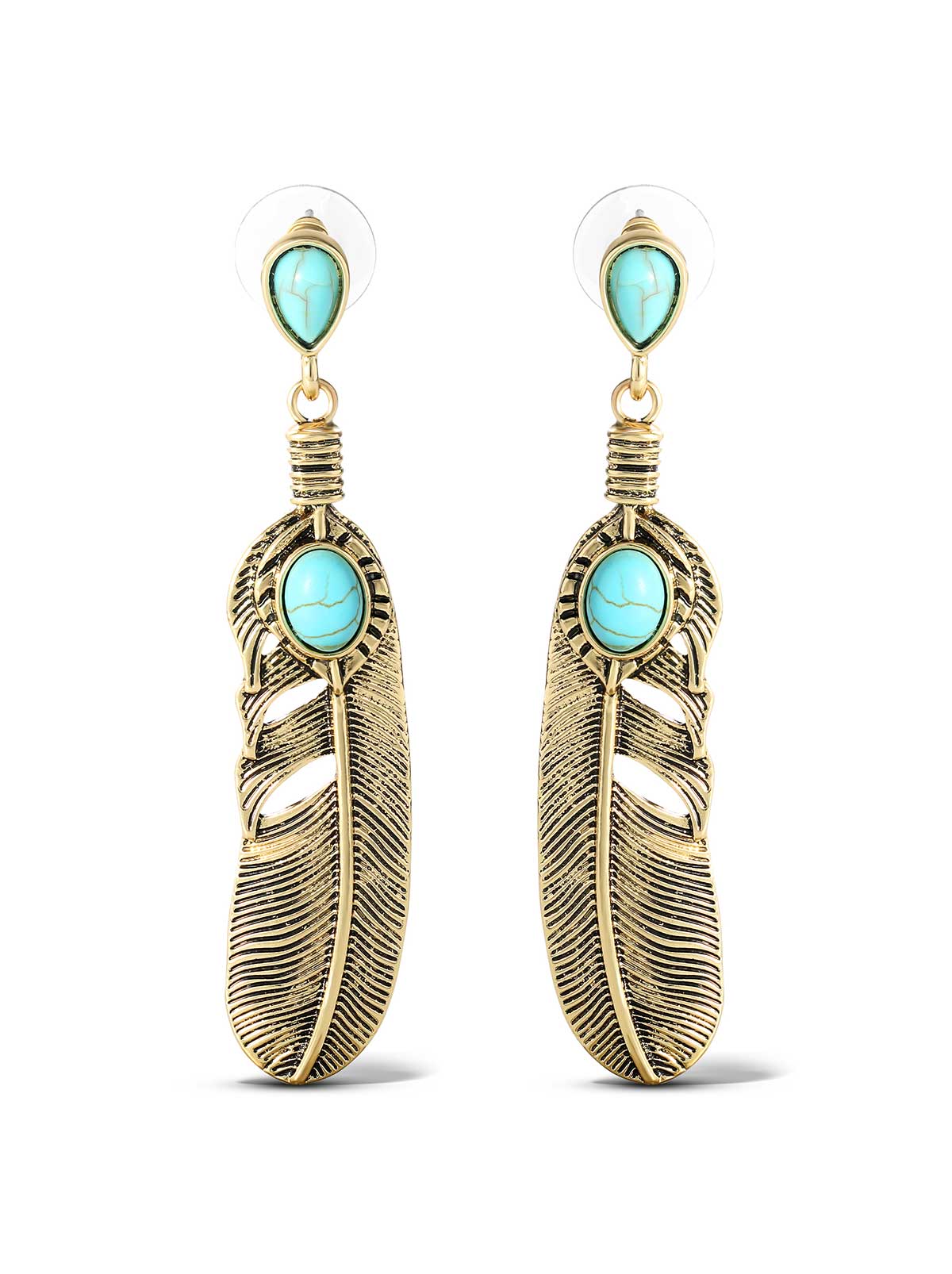 Jessica Simpson Accessories Turquoise Stone Feather Drop Earrings
