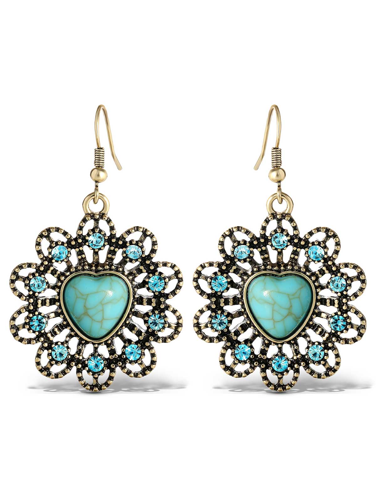 Jessica Simpson Accessories Turquoise Stone Ornate Heart Earrings