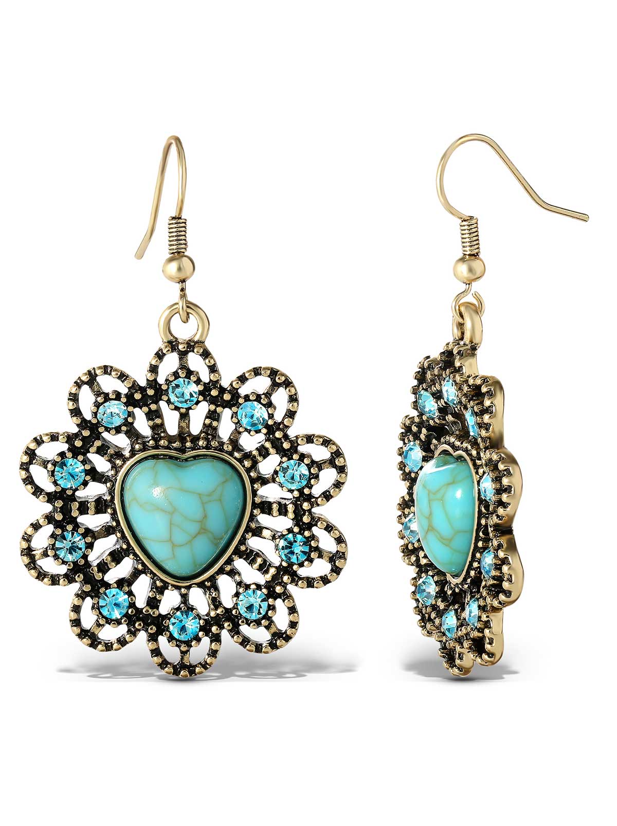 Jessica Simpson Accessories Turquoise Stone Ornate Heart Earrings