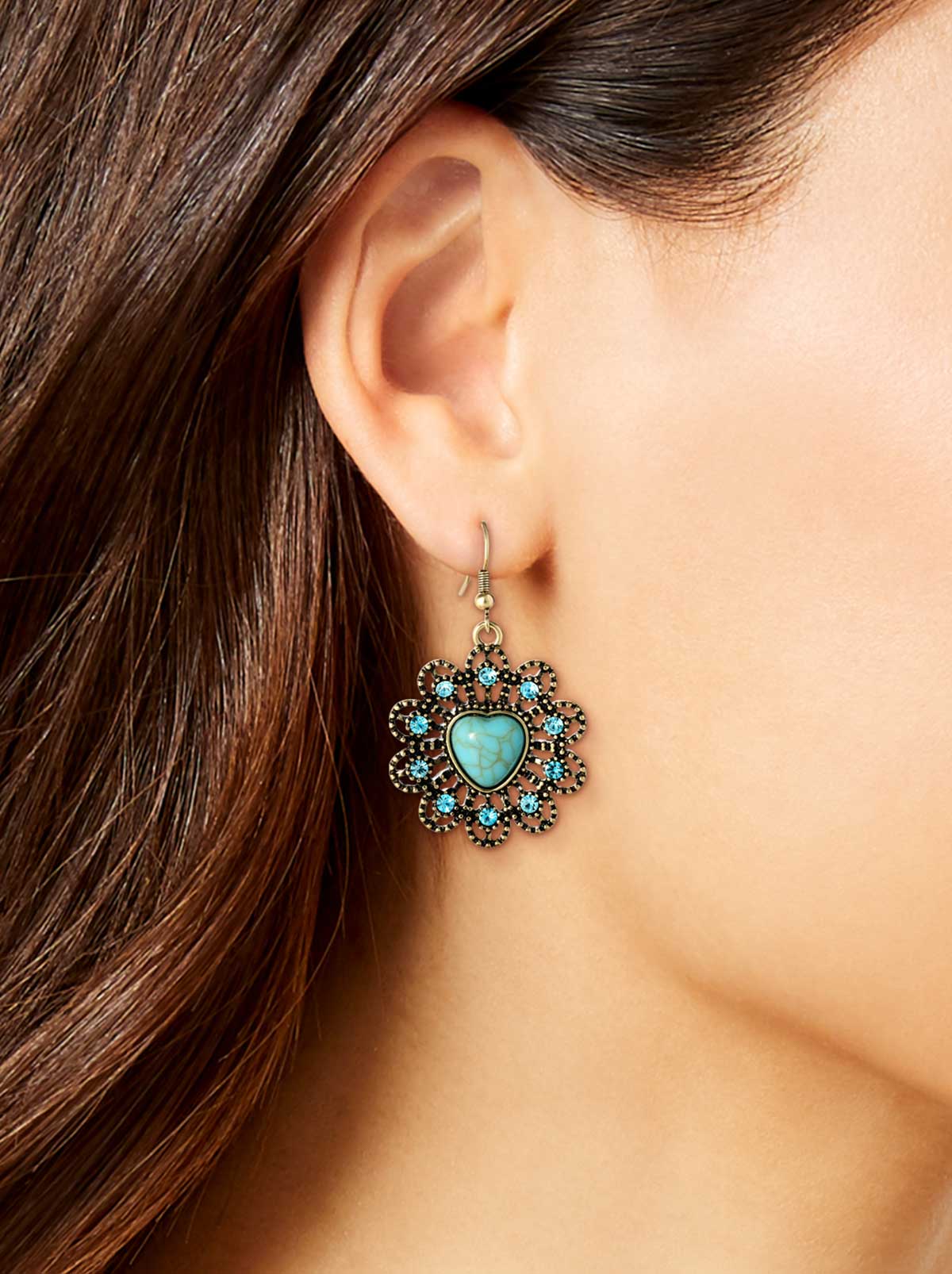 Jessica Simpson Accessories Turquoise Stone Ornate Heart Earrings