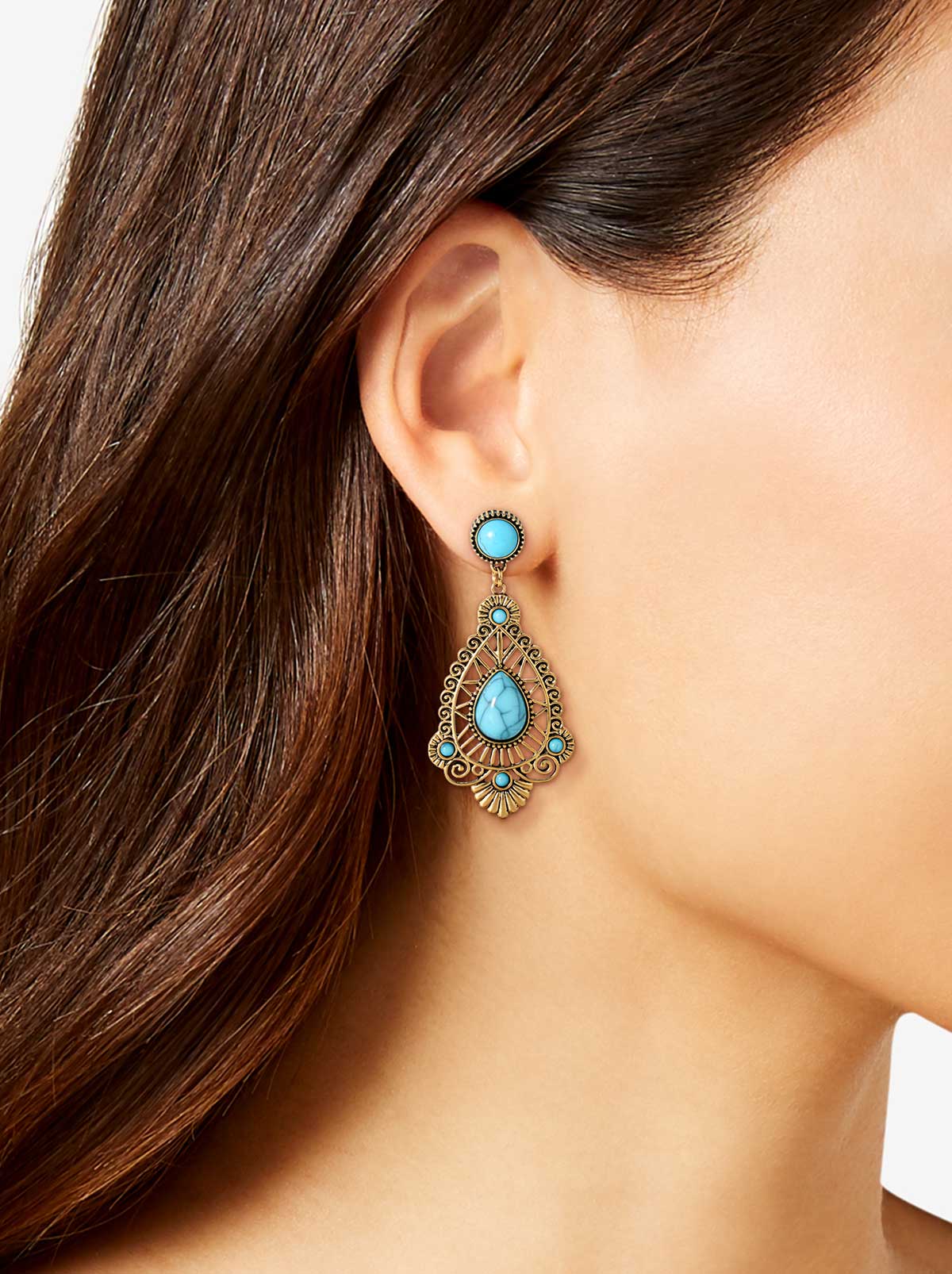 Jessica Simpson Accessories Turquoise Stone Filigree Earrings