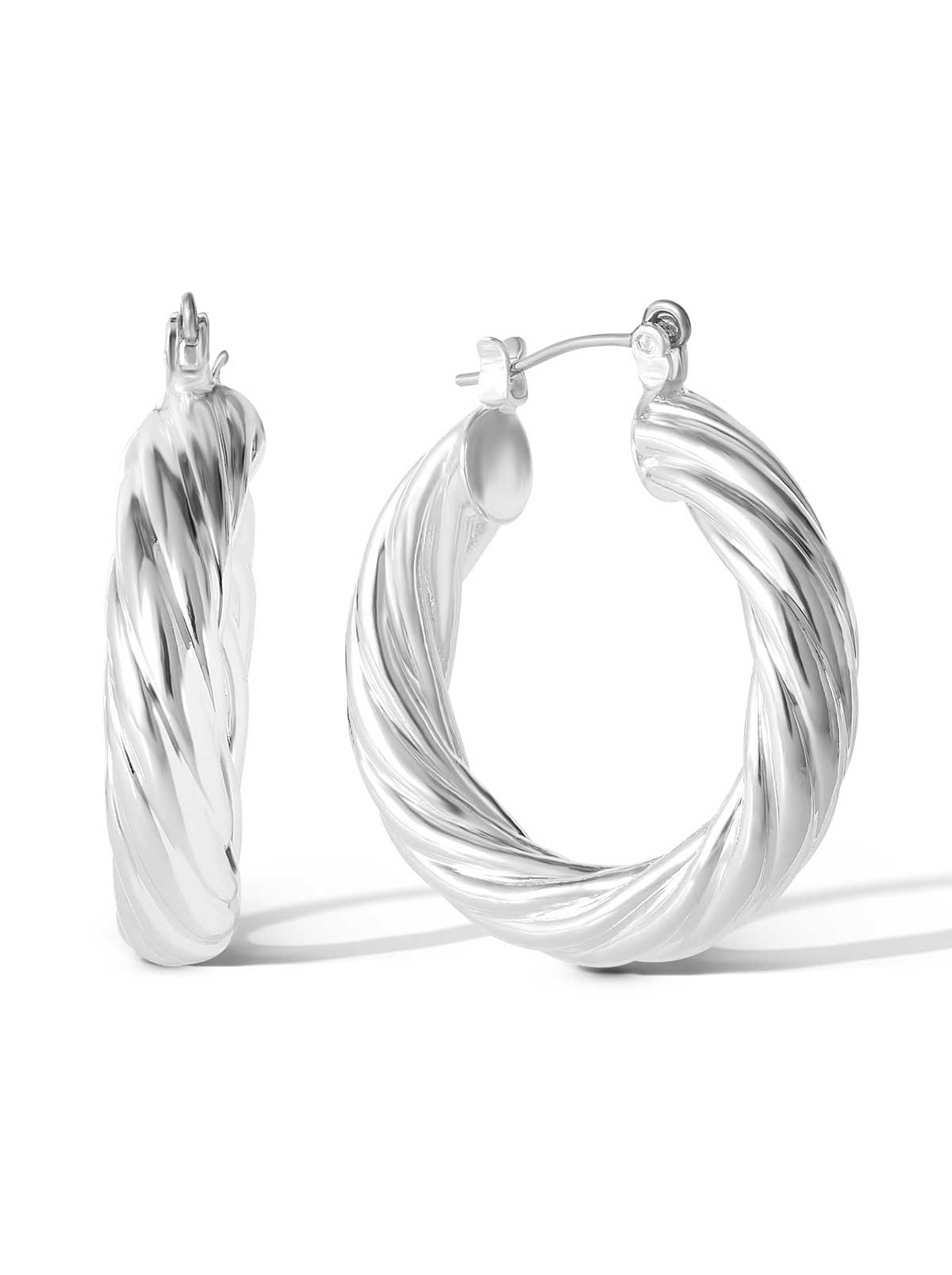 Jessica Simpson Accessories Thick Twisted Hoop Earrings in Silver
