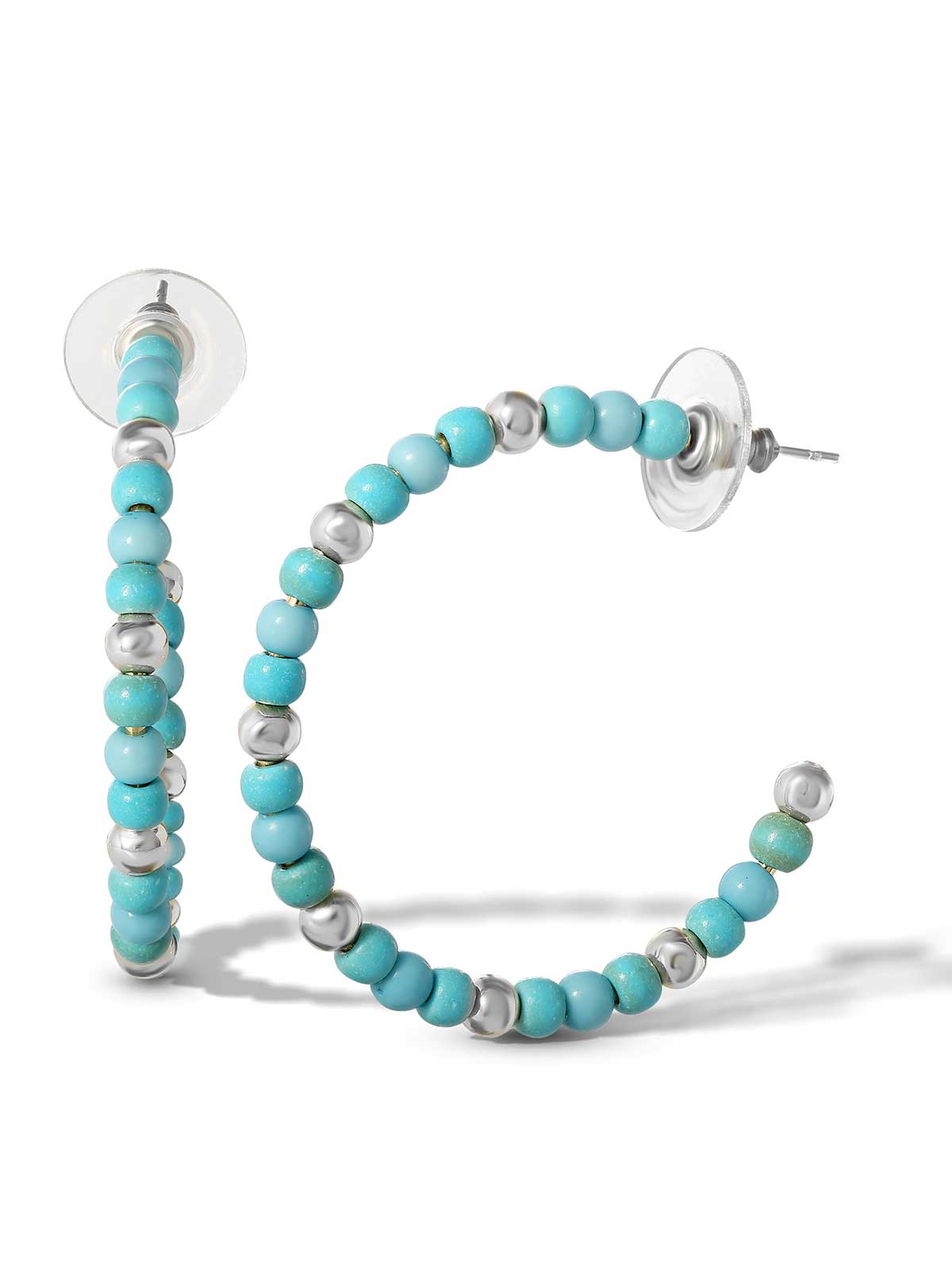 Jessica Simpson Accessories Turquoise Bead Hoop Earrings in Silver
