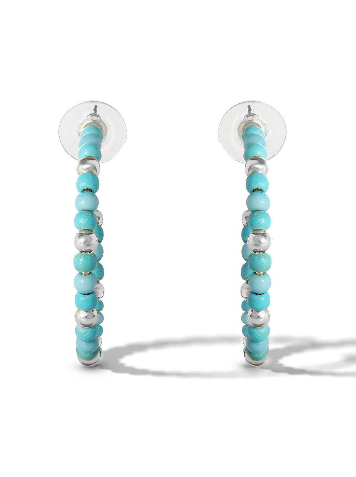 Jessica Simpson Accessories Turquoise Bead Hoop Earrings in Silver