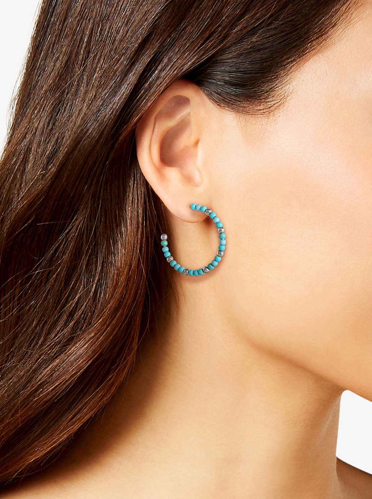 Jessica Simpson Accessories Turquoise Bead Hoop Earrings in Silver
