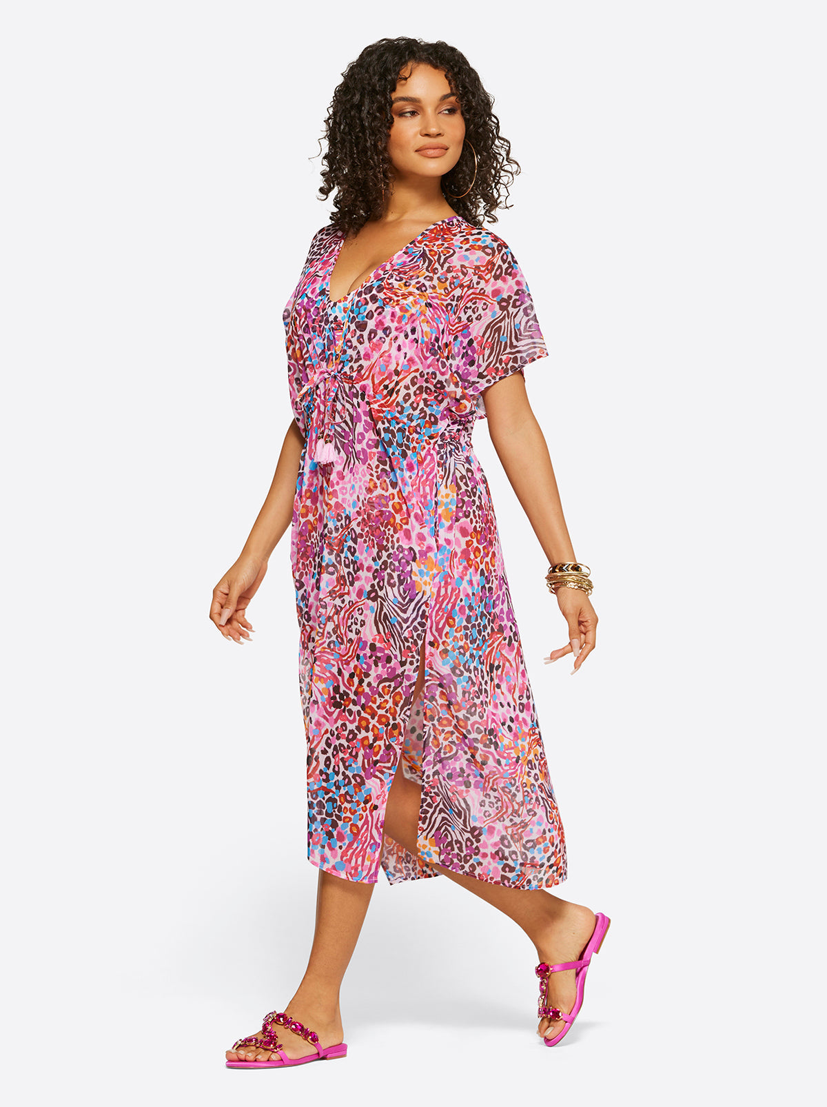Jessica Simpson Women French Exit Long Swim Cover Up in Pink Multi