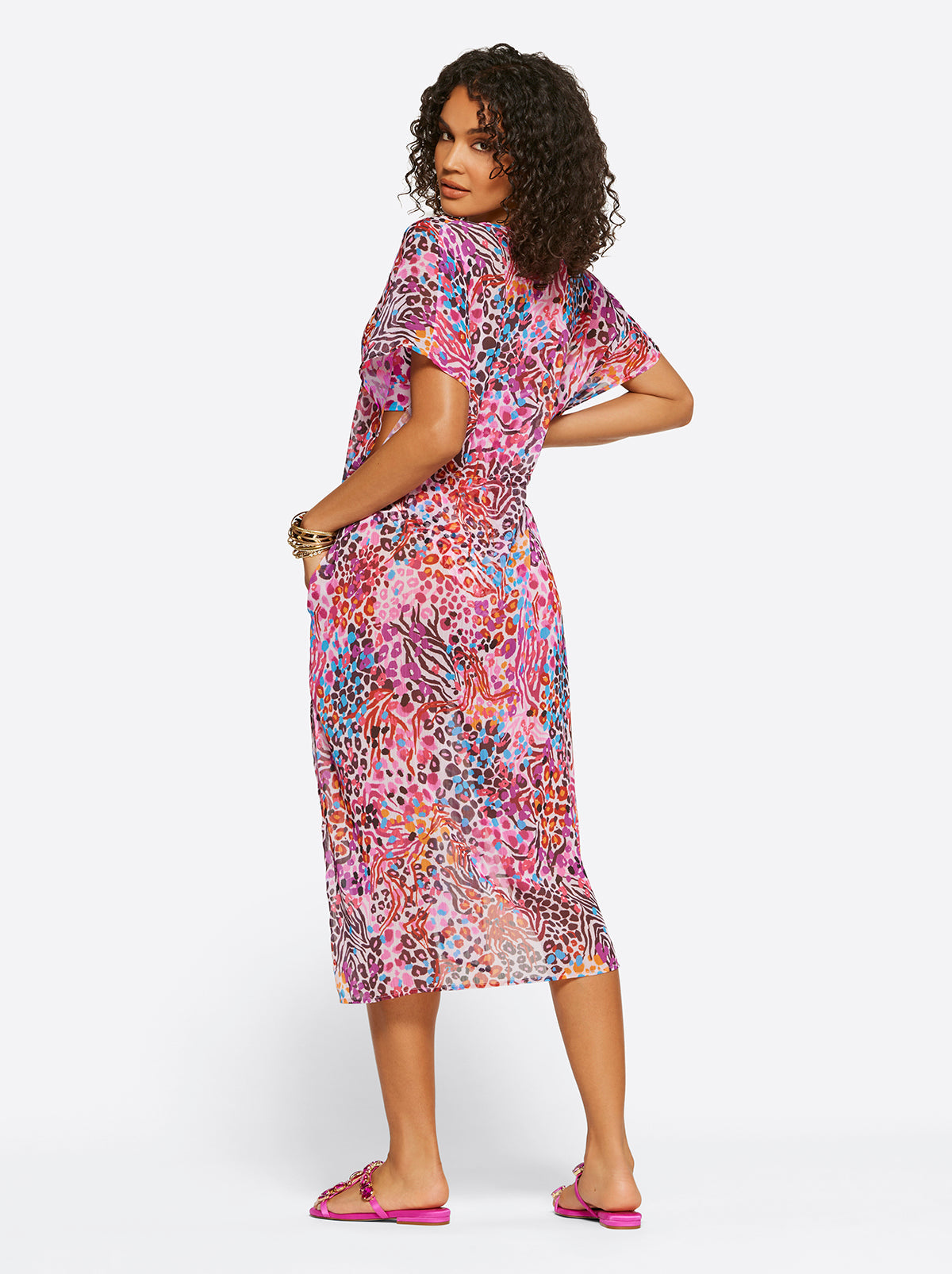 Jessica Simpson Women French Exit Long Swim Cover Up in Pink Multi
