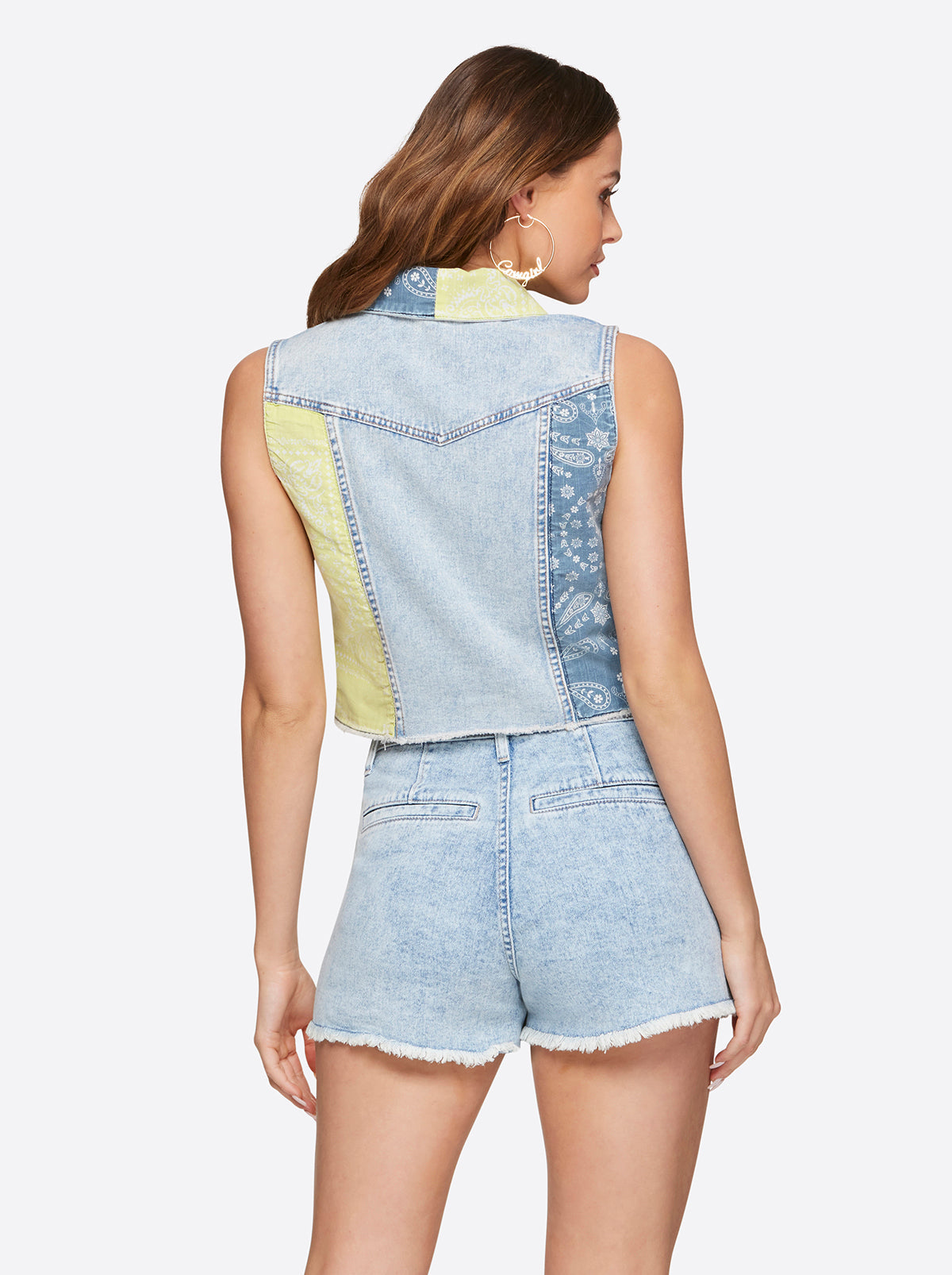 Jessica Simpson Women Sound Track Crop Denim Vest in Heavenly