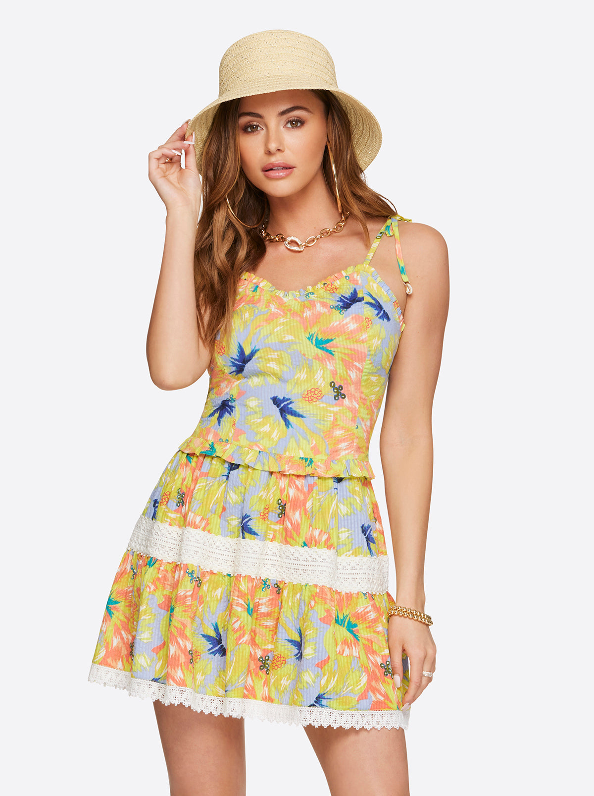 Jessica Simpson Women Clare Peplum Tank in Candy Hibiscus