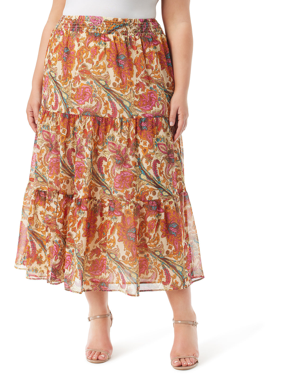 Jessica Simpson Women Sunita Tiered Skirt in Apricot Sherbet Paisley