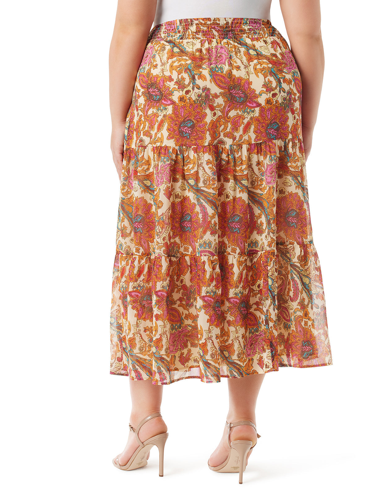 Jessica Simpson Women Sunita Tiered Skirt in Apricot Sherbet Paisley