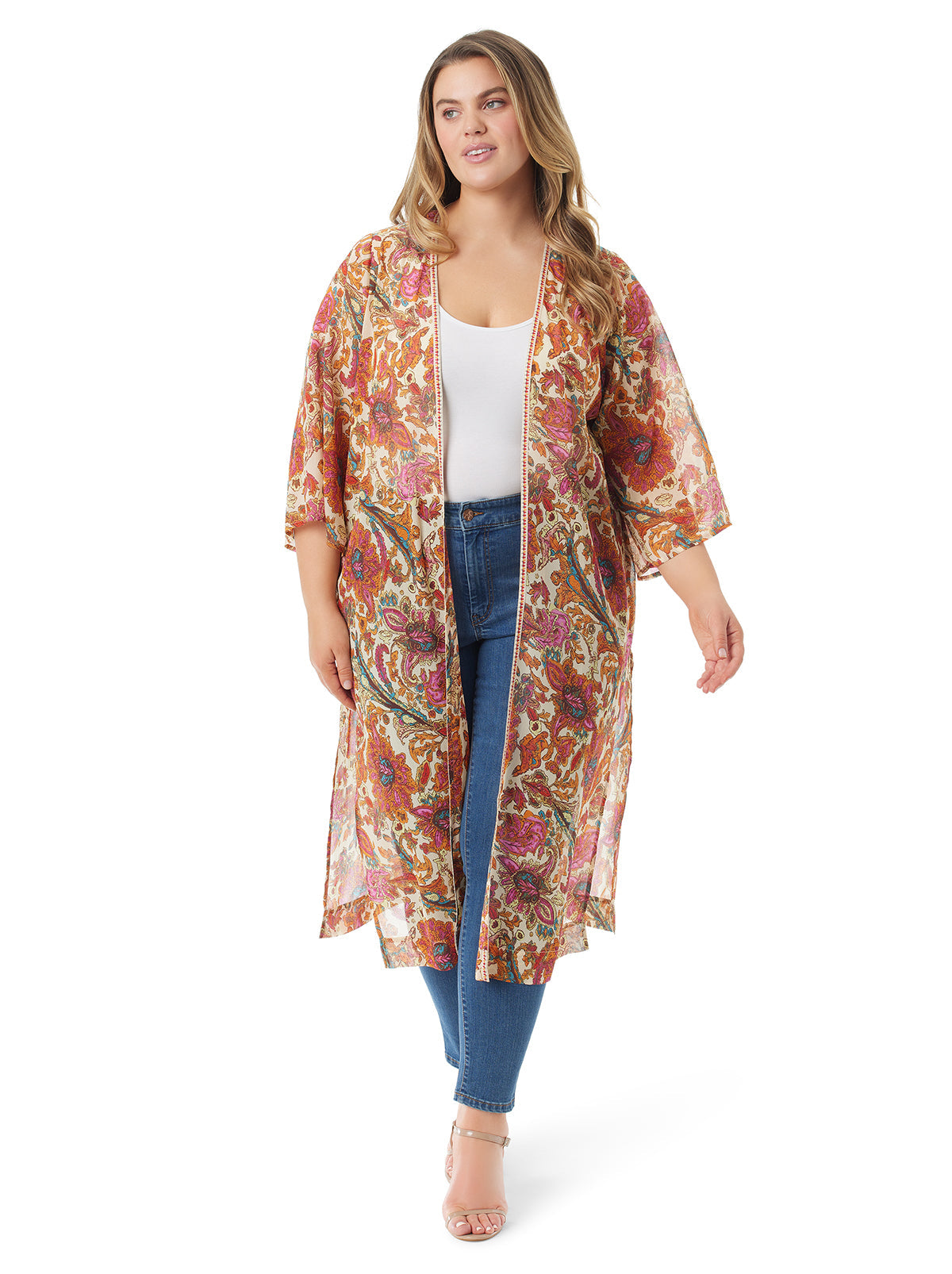 Jessica Simpson Women Calie Kimono in Apricot Sherbet Paisley