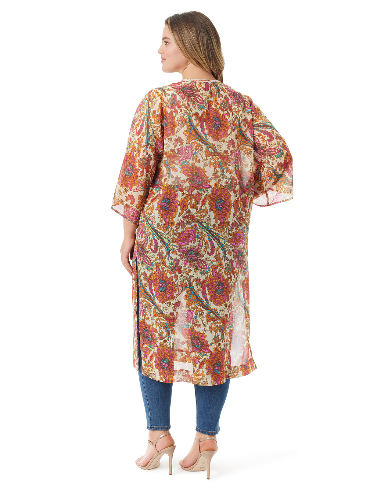 Jessica Simpson Women Calie Kimono in Apricot Sherbet Paisley