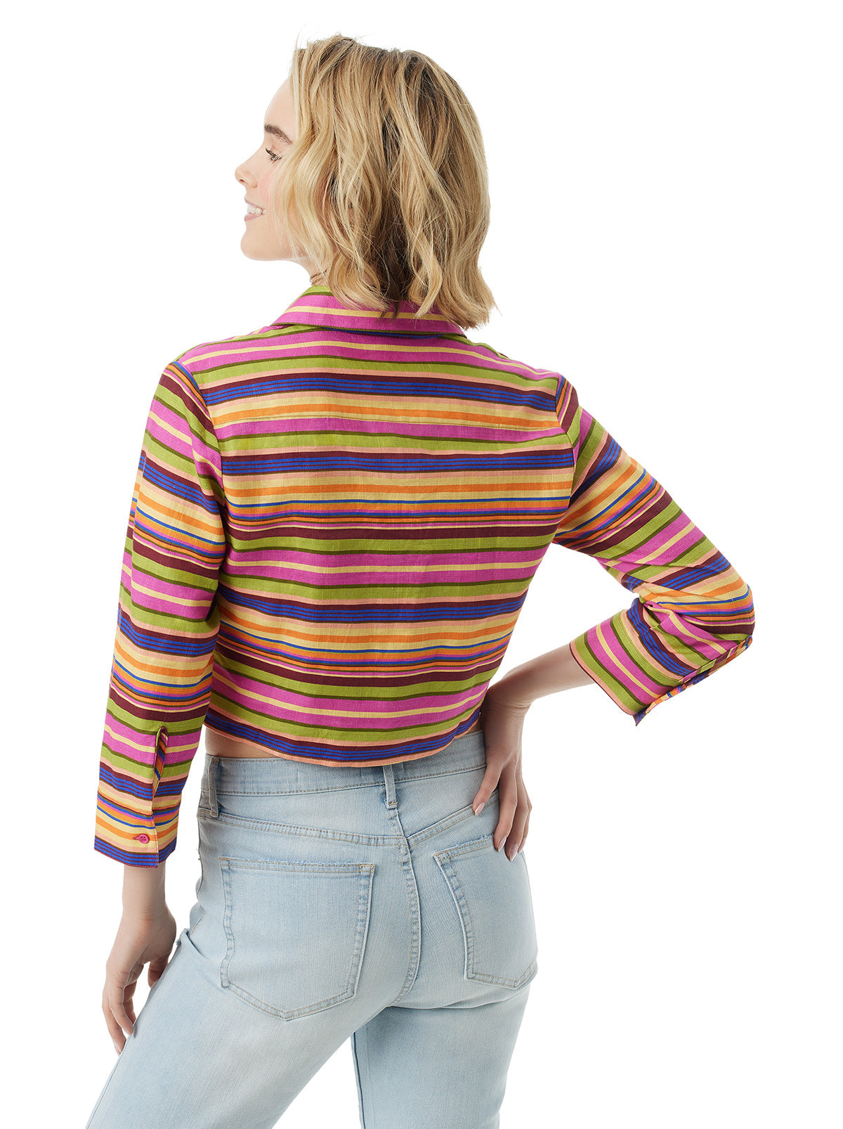 Jessica Simpson Women Wisteria Tie Front Top in Rainbow Stripe