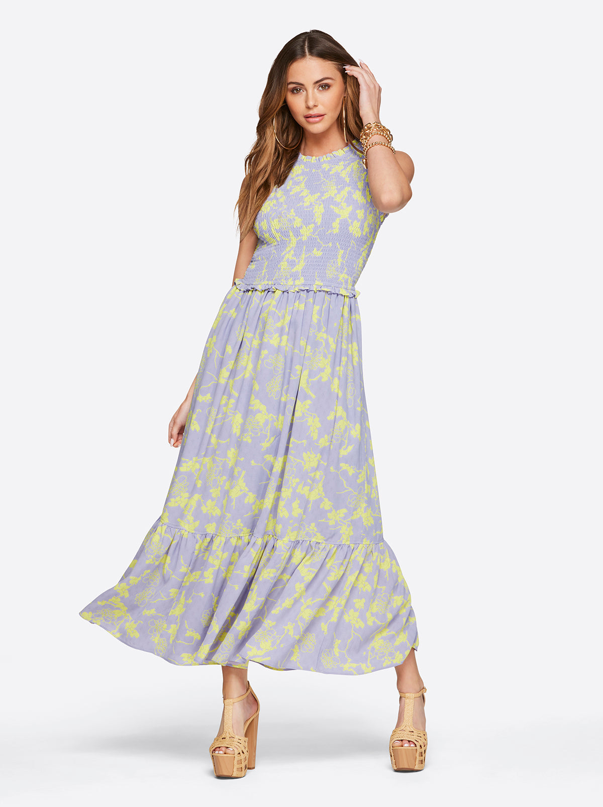 Jessica Simpson Women Mira Tiered Ruffle Maxi Dress in Hidden Lotus