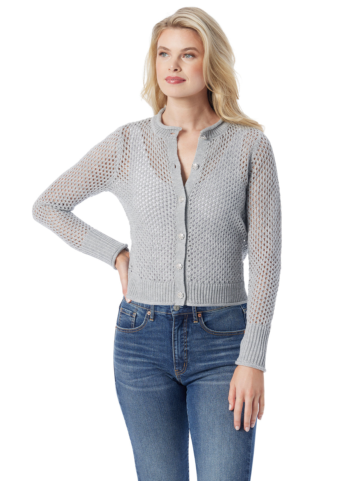 Jessica Simpson Women Bianka Cardigan in Metallic Silver