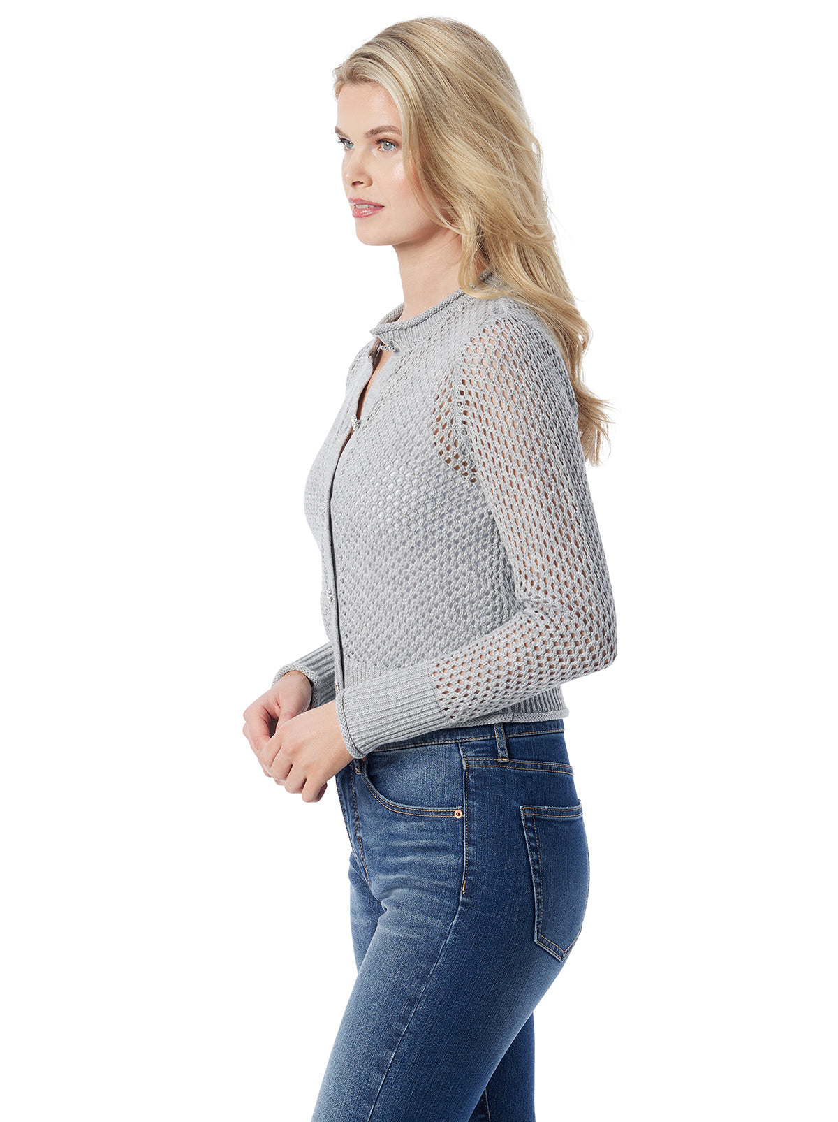 Jessica Simpson Women Bianka Cardigan in Metallic Silver