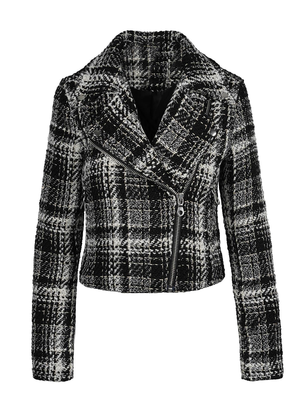 Jessica Simpson Women Biker Jacket in Black & White Tweed