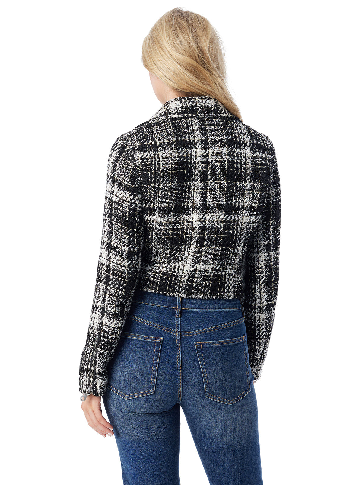 Jessica Simpson Women Biker Jacket in Black & White Tweed