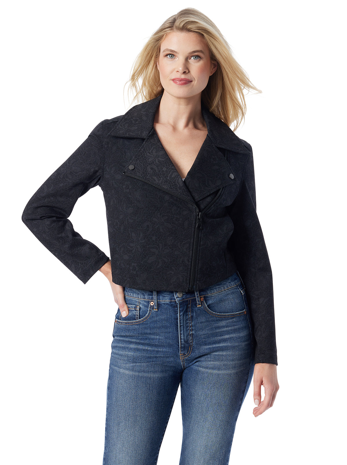 Jessica Simpson Women Biker Jacket in Black Laced Floral