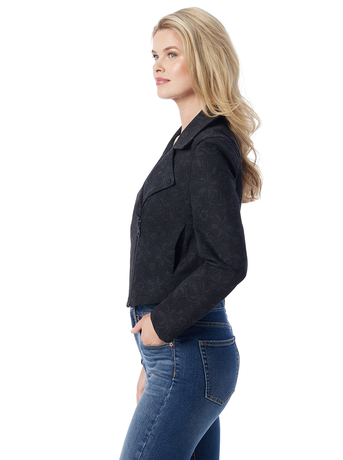 Jessica Simpson Women Biker Jacket in Black Laced Floral