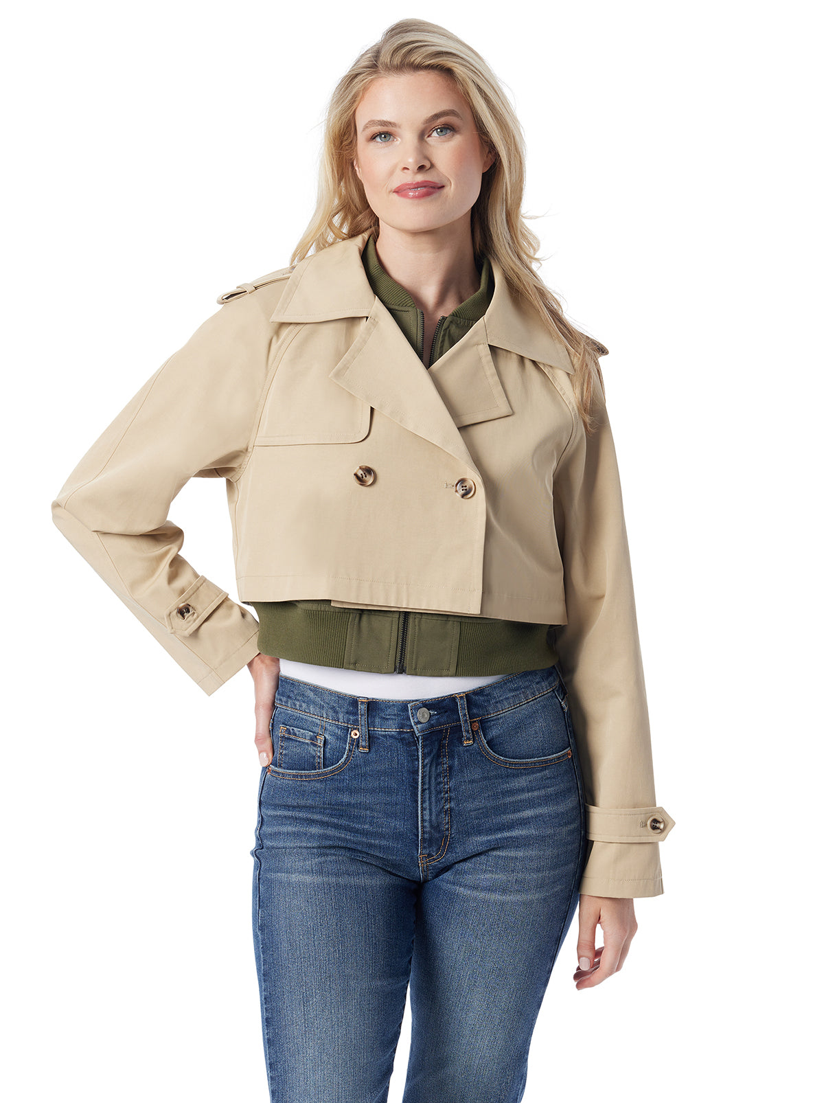 Jessica Simpson Women Trench Bomber Jacket in Khaki