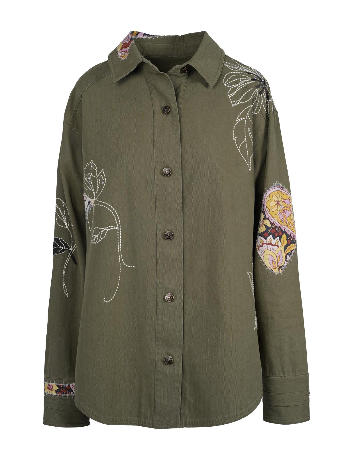 Jessica Simpson Women Embellished Shacket in Bronze Green
