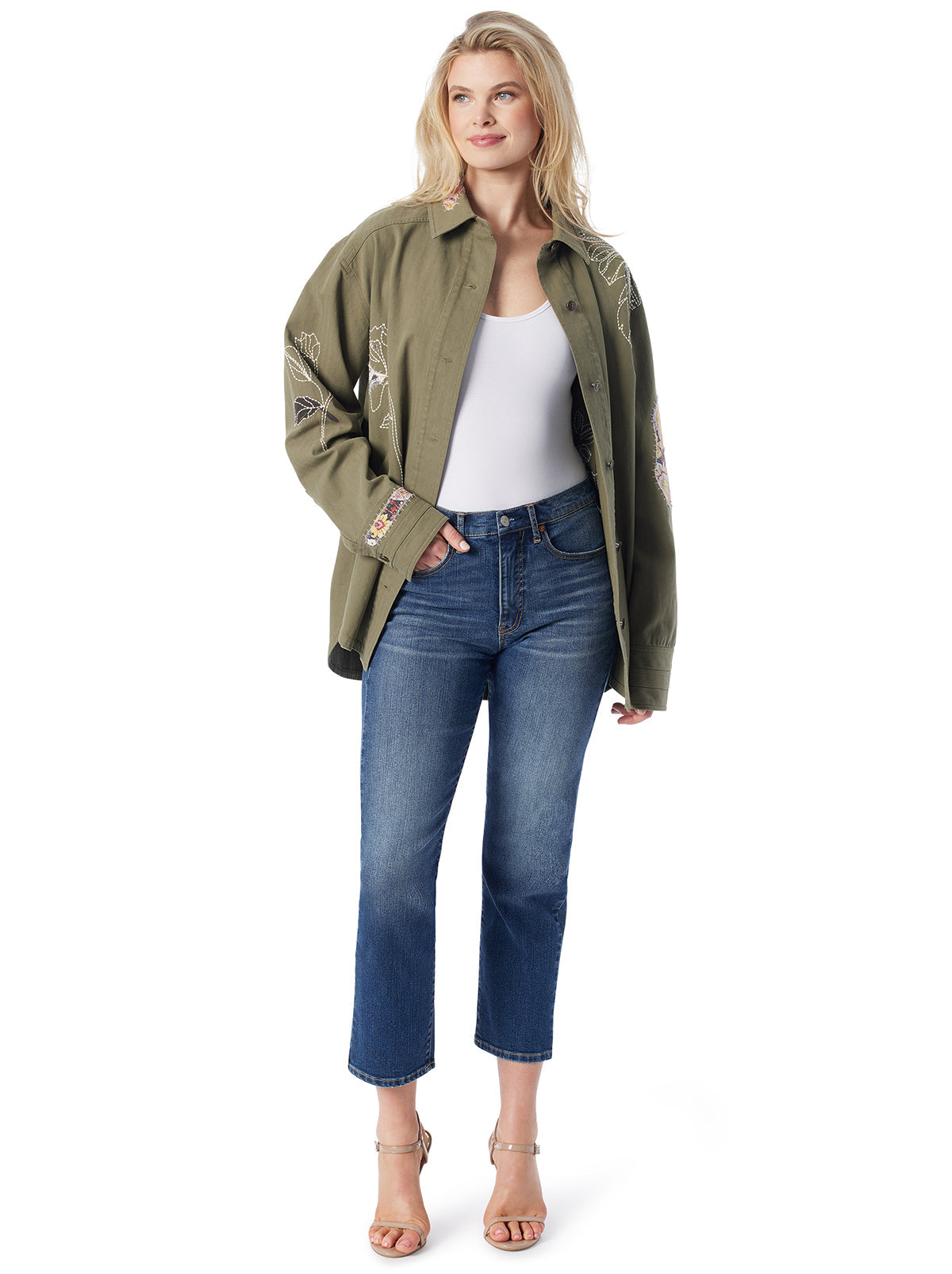 Jessica Simpson Women Embellished Shacket in Bronze Green