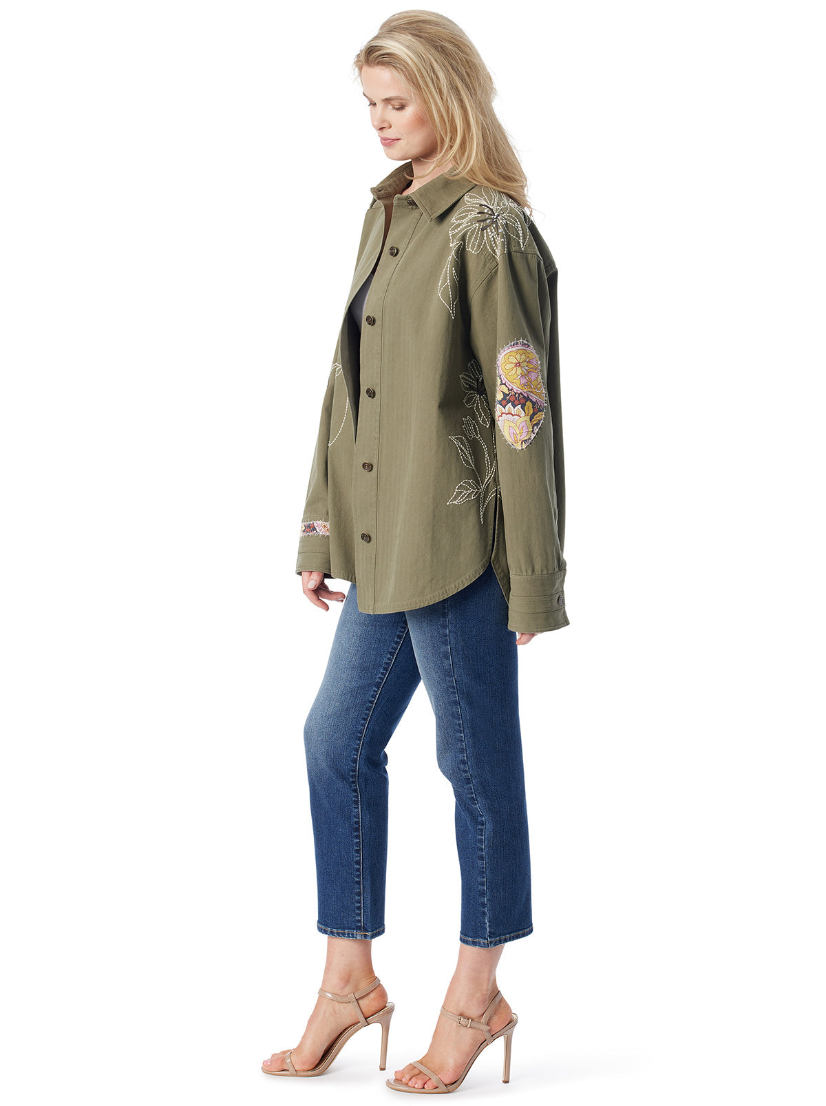 Jessica Simpson Women Embellished Shacket in Bronze Green