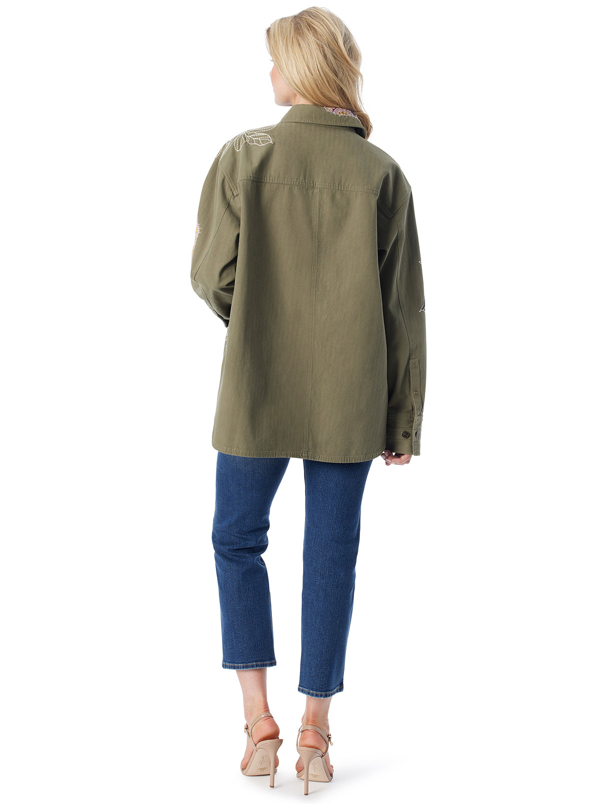 Jessica Simpson Women Embellished Shacket in Bronze Green