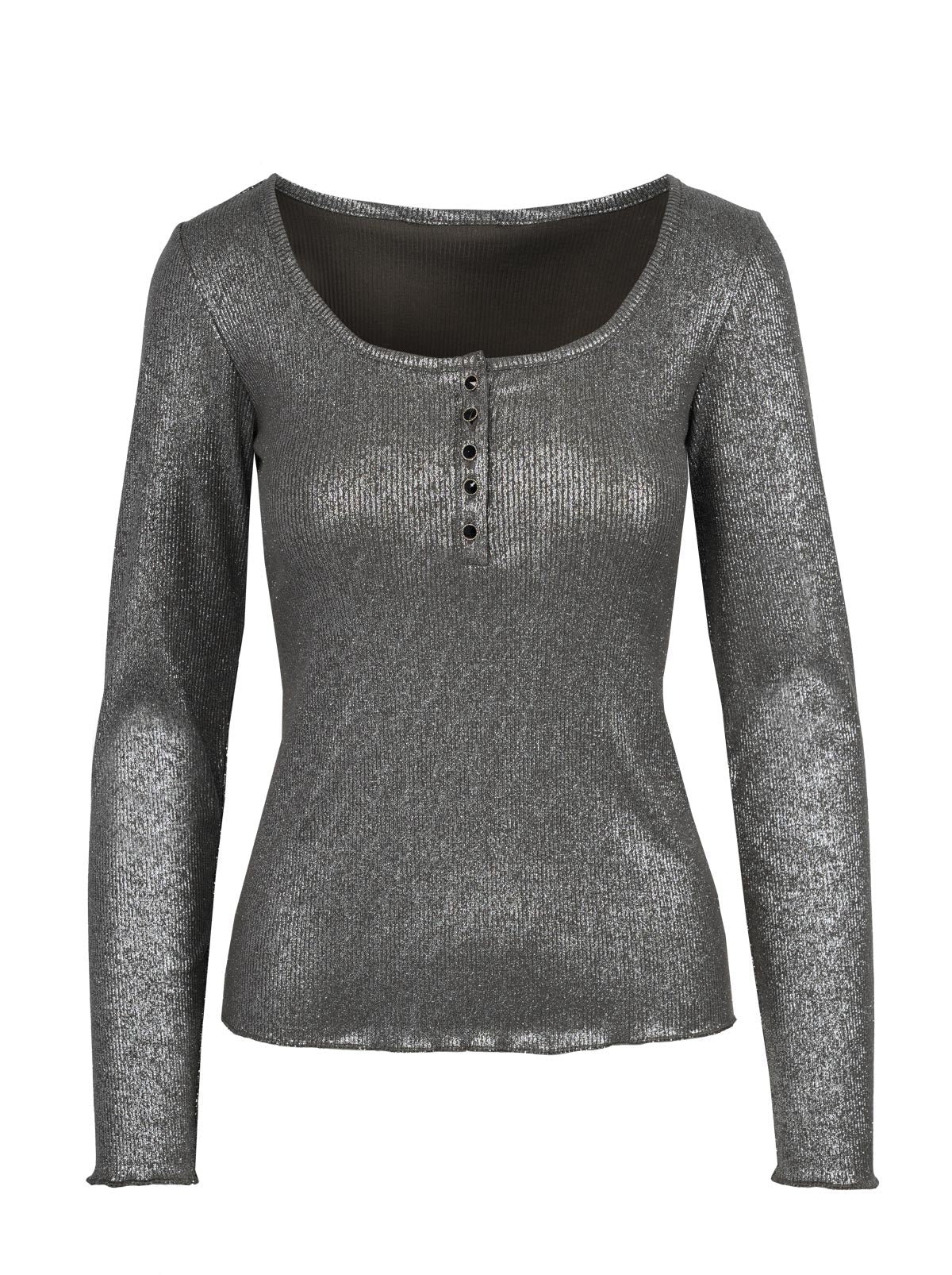 Jessica Simpson Women Tahani Henley Top in Silver Grey