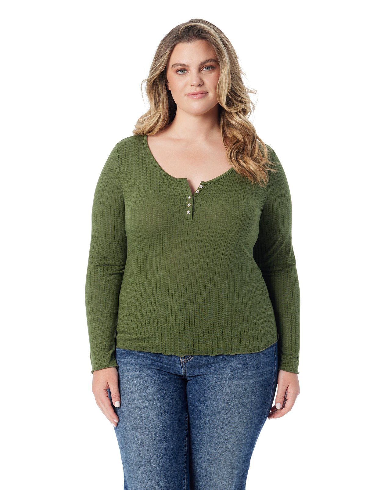 Jessica Simpson Women Tahani Henley Top in Bronze Green