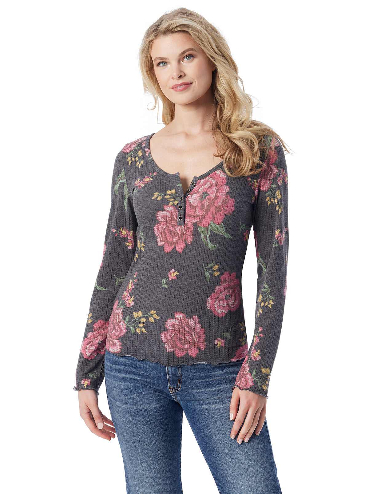 Jessica Simpson Women Tahani Henley Top in Sketchy Roses