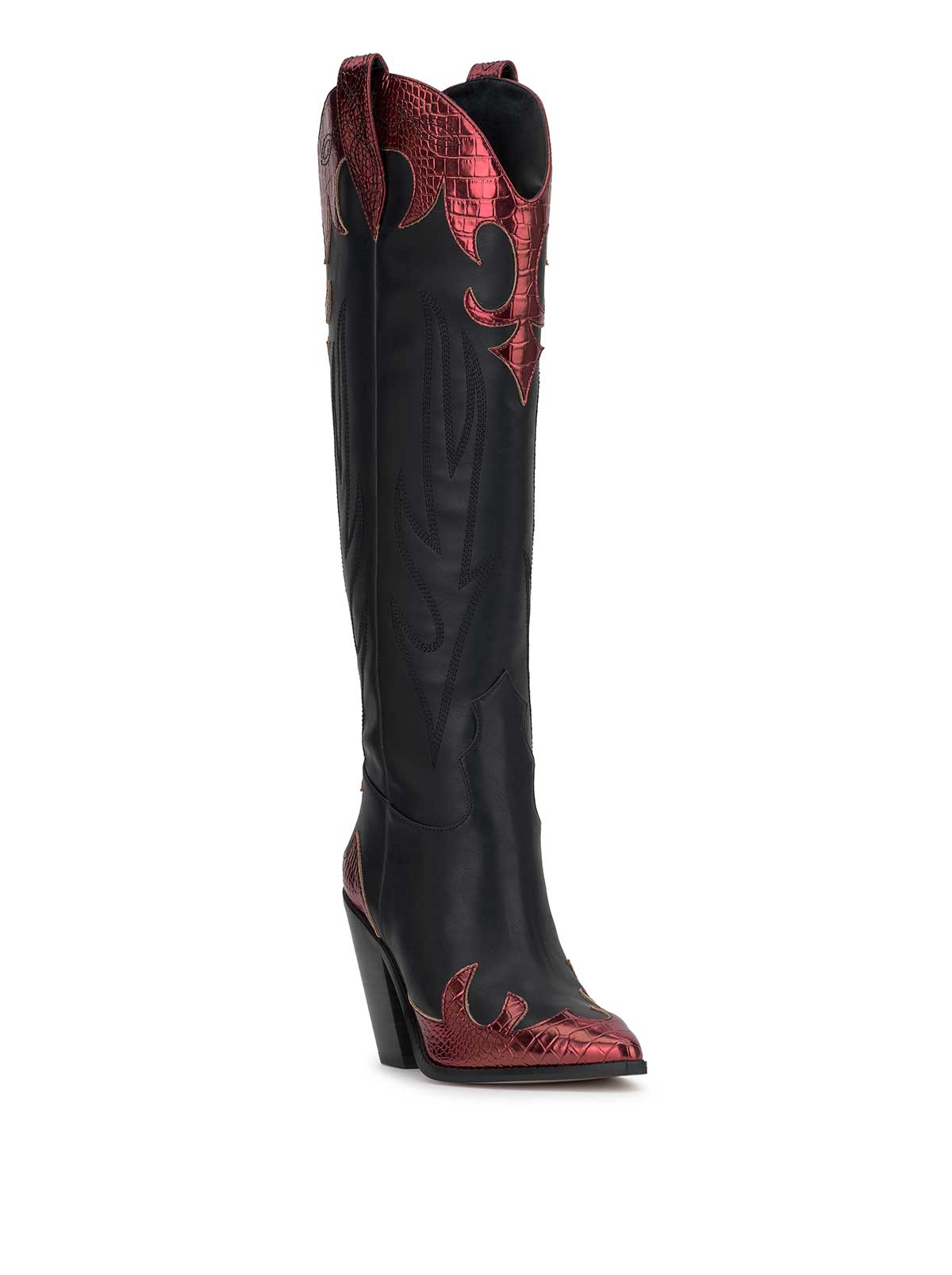 Jessica Simpson Women Rhetta Western Boot in Black & Oxblood