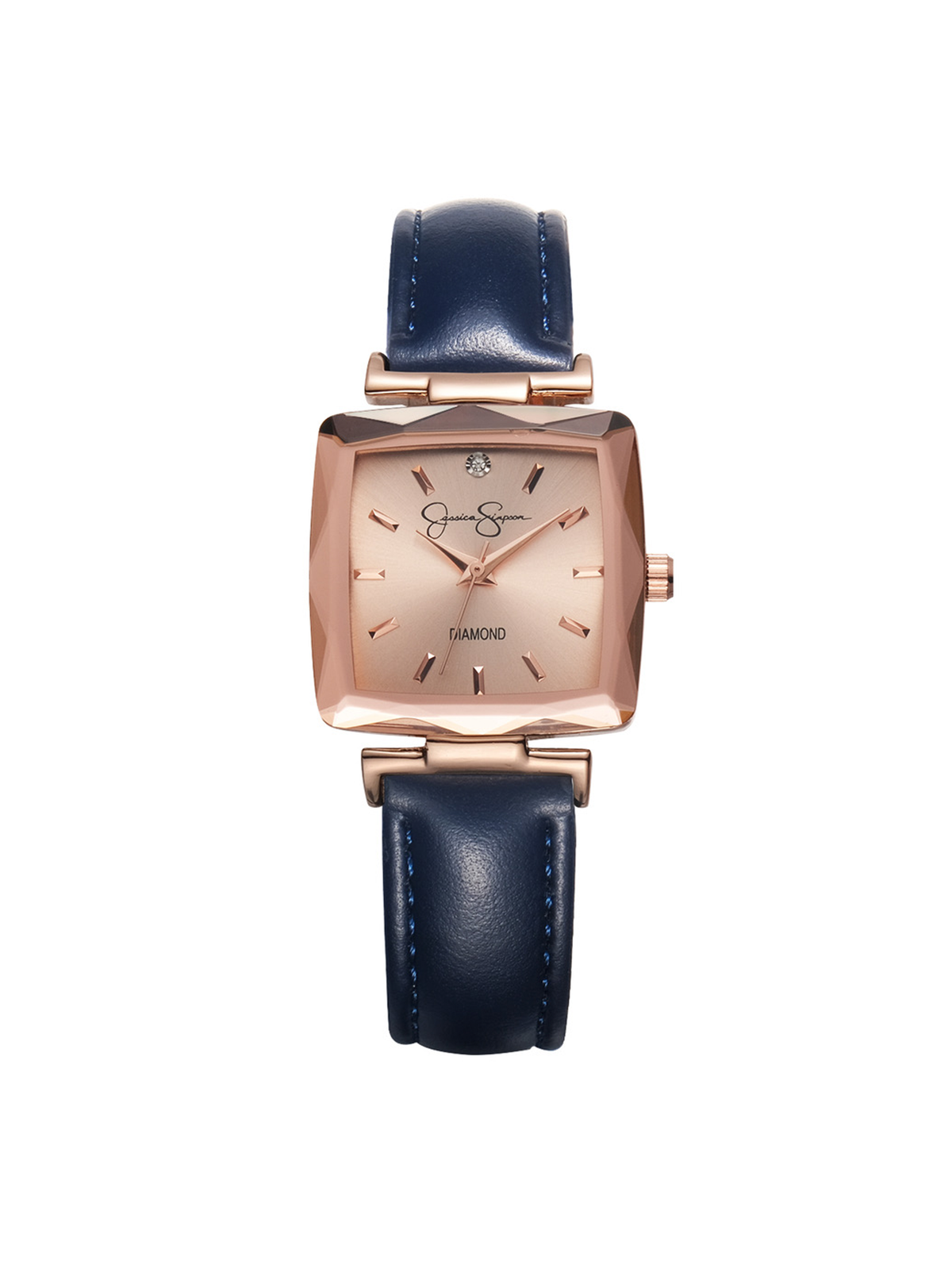 Jessica Simpson Accessories Cushion Case Strap Watch in Rose Gold Tone
