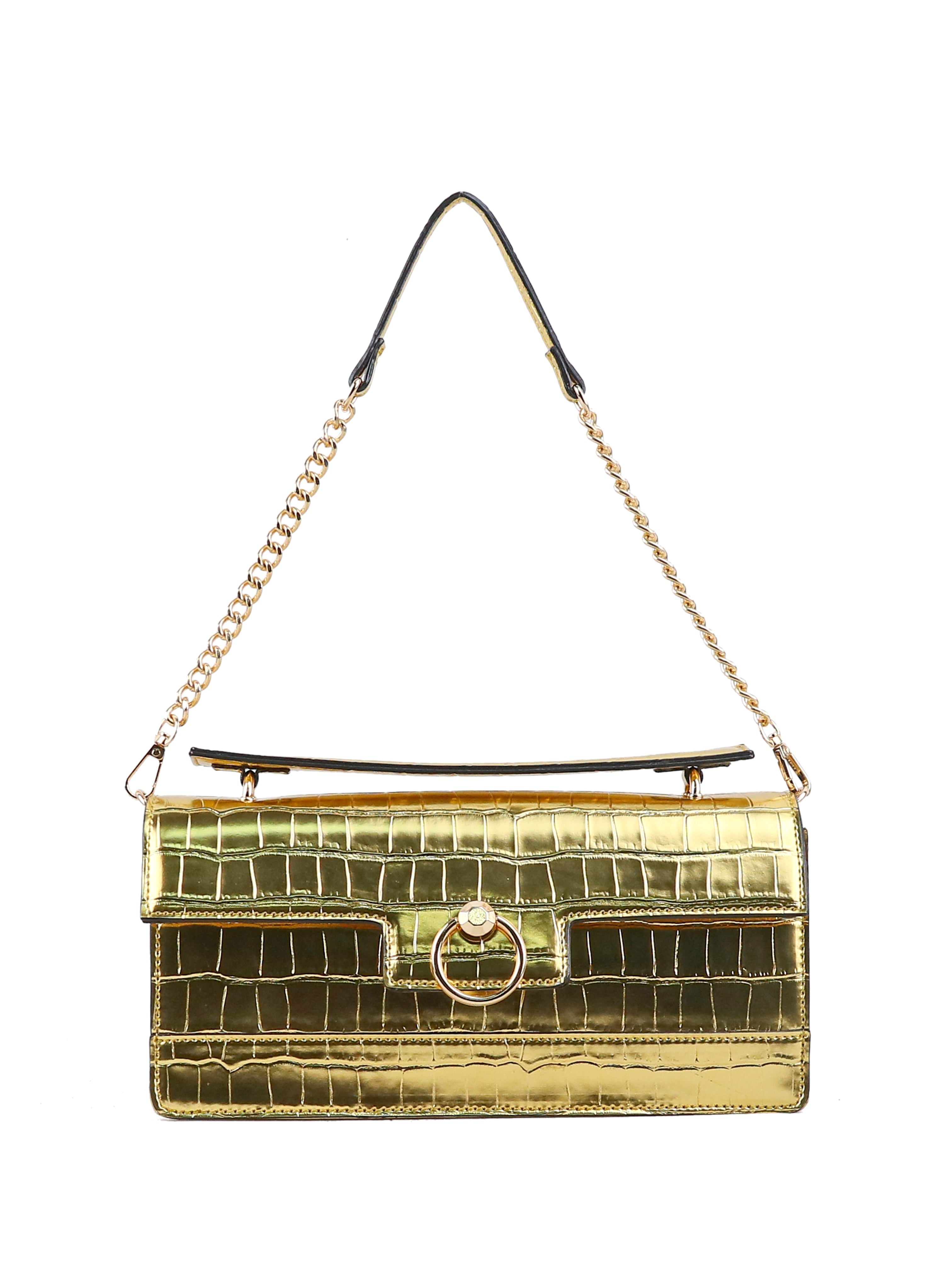 Jessica Simpson Accessories Brooke Clutch in Gold Croco
