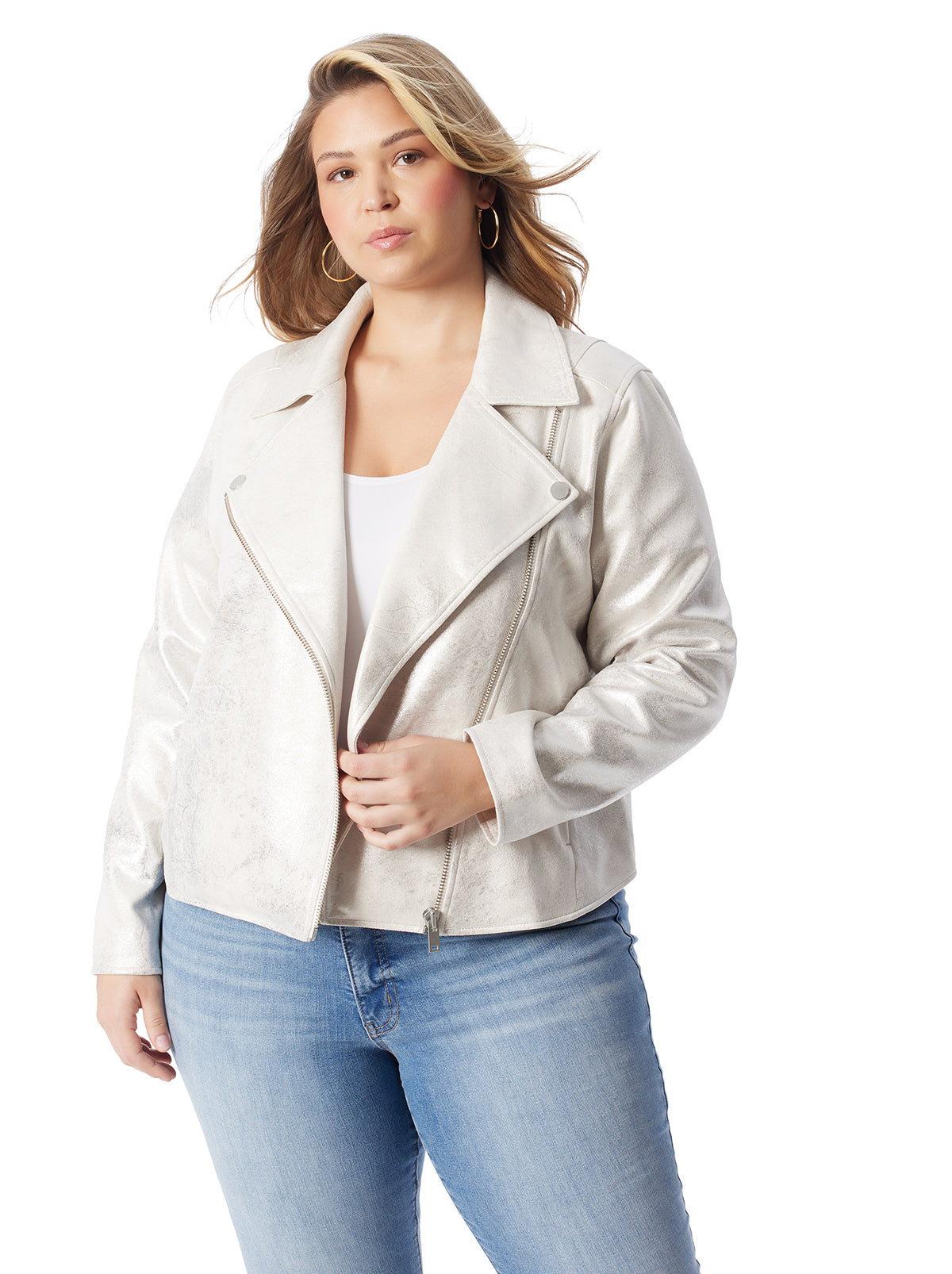 Jessica Simpson Women Biker Jacket in Silver Cream