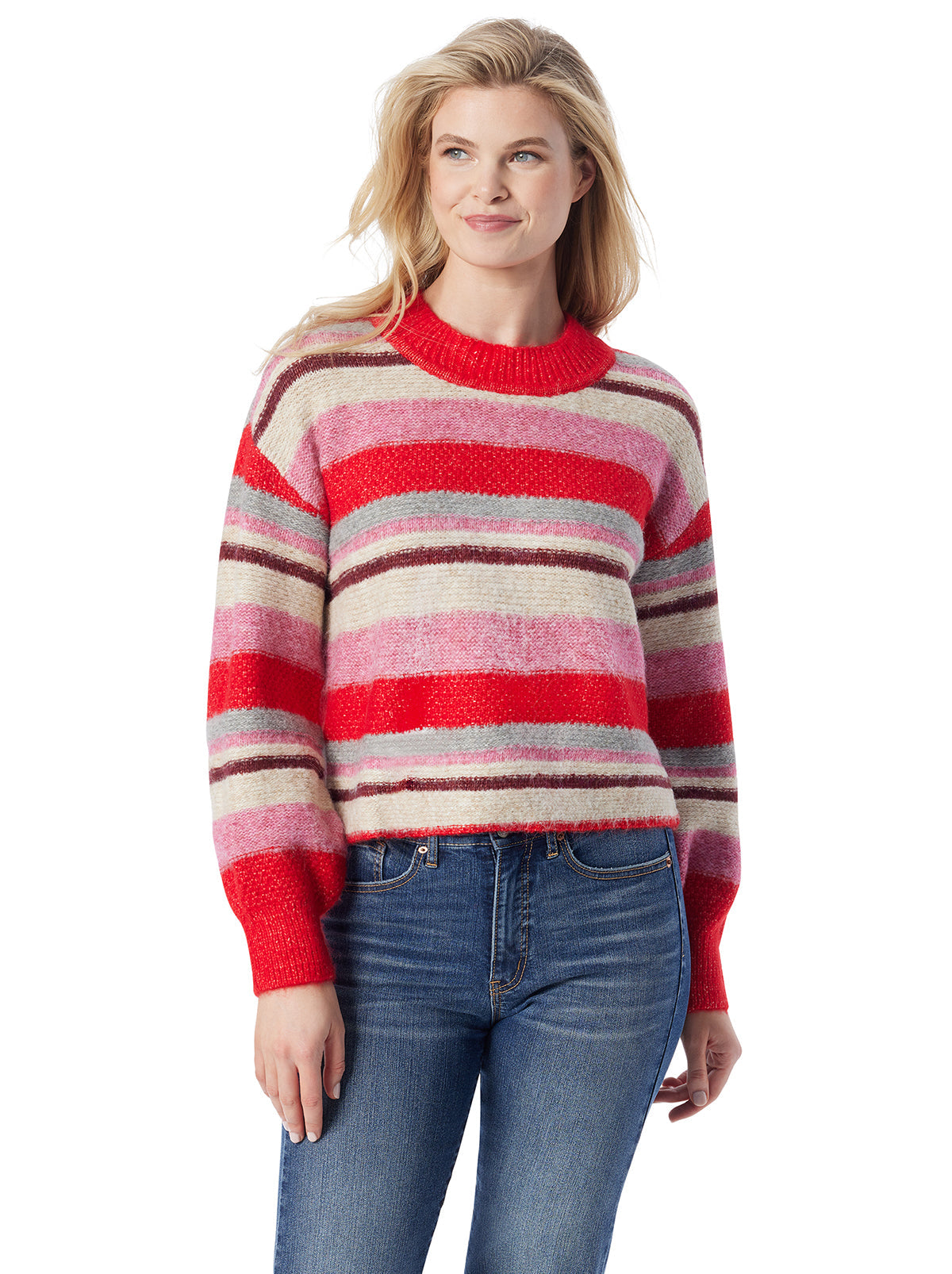 Jessica Simpson Women Portia Sweater in Goji Berry Stripe