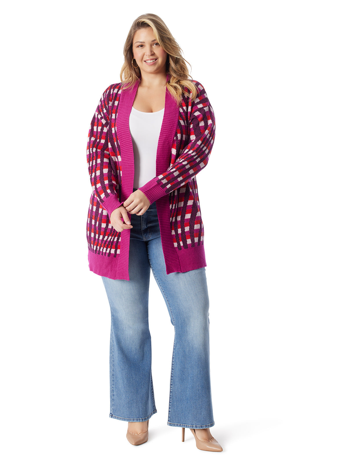 Jessica Simpson Women Open Front Cardigan in Festive Swirl