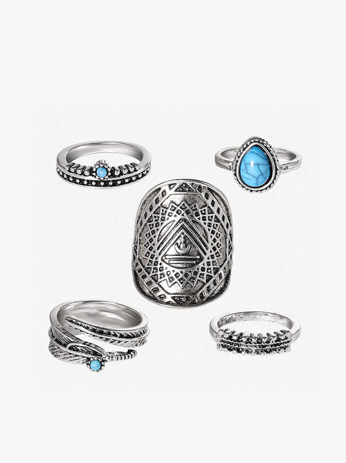 Jessica Simpson Accessories 5-Piece Ring Set with Turquoise