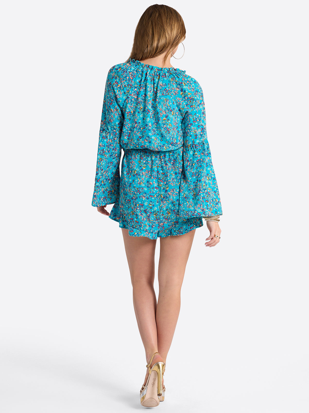 Jessica Simpson Women Aurelia Romper in Tile Blue Acrylic Ditsy